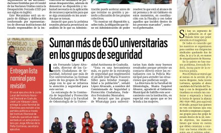 Portada RCG Media [19 de febrero de 2023] Coahuila dará seguimiento a recomendaciones del CED; suman más de 650 universitarias en los grupos de seguridad y más