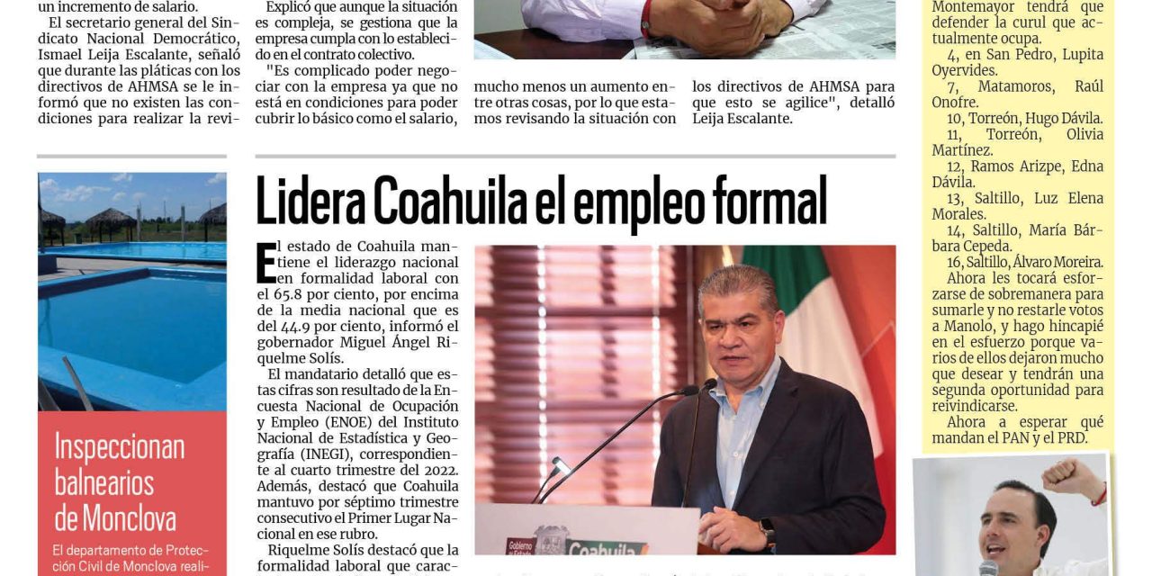 Portada RCG Centro [5 de marzo de 2023] Aplazan AHMSA revisión de contrato colectivo; China busca invertir en Monclova y más
