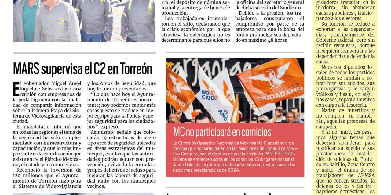 Portada Región Centro [7 de marzo de 2023] Trabajadores de AHMSA exigen sus pagos; apoyan con víveres ante crisis minera y más…