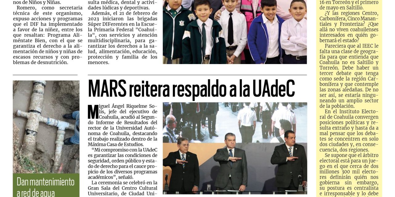 Portada RCG Fronteriza [1 de marzo de 2023] Garantizan derechos de los niños en Acuña; trabajan por mejores escuelas y más