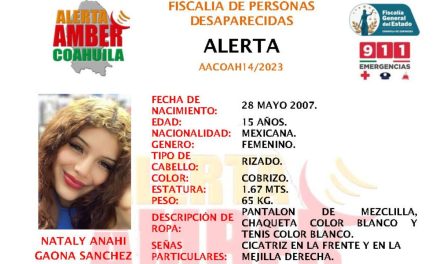 Saltillo: Buscan a Nataly Anahí de 15 años; Fiscalía gira alerta Amber