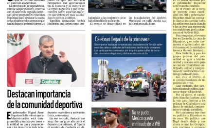 Portada RCG Lagunera [21 de marzo de 2023] Compartirán historias de mujeres destacadas; refuerzan medidas contra la proliferación de moscos y más…