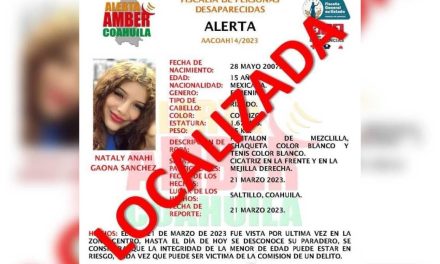 Localizan a Nataly Anahí, menor desaparecida el 21 de marzo en Saltillo