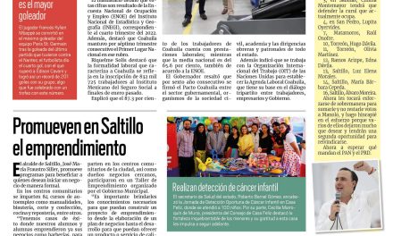 Portada RCG Media [5 de marzo de 2023] Lidera Coahuila el empleo formal; promueven en Saltillo el emprendimiento y más