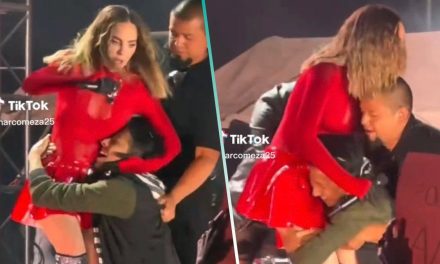 Video: Fanático ‘se le cuelga’ a Belinda en pleno concierto… ella termina asustada y lesionada