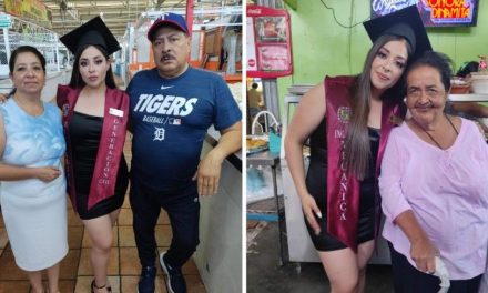 Saltillo: Joven acude al Mercado Juárez para celebrar su graduación junto a sus padres que trabajan ahí