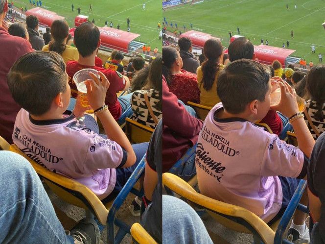 Indigna en redes niño captado en estadio de México bebiendo cerveza