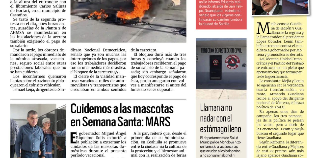 Portada RCG Centro[6 de abril de 2023] Obreros de Ahmsa bloquean la 57 y más noticias…