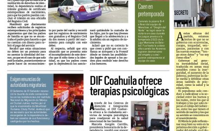 Portada RCG Fronteriza [10 de abril de 2023] Aún existen menores sin acta de nacimiento Acuña; sector hotelero se recupera tras pandemia Acuña y más…