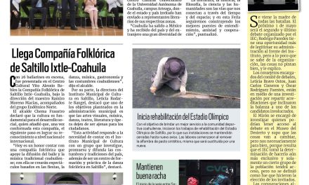 Portada RCG Media [29 de abril de 2023] Comienza la Feria Internacional del Libro Coahuila 2023; llega Compañía Folklórica de Saltillo Ixtle-Coahuila y más…