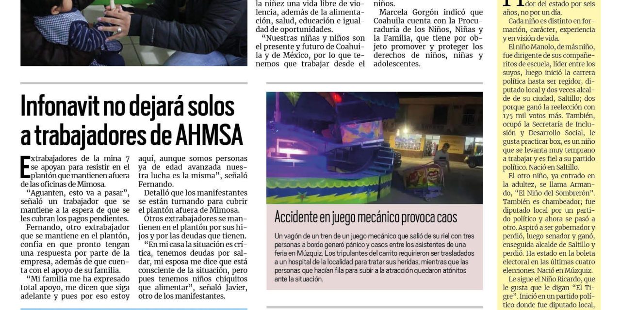 Portada RCG Carbonífera [1 de mayo de 2023] Trabajan para garantizar los derechos de la niñez; policías frustran suicidio en San Juan de Sabinas y más…