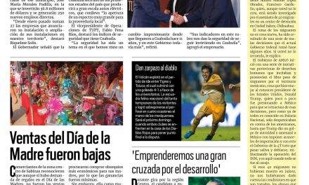 Portada RCG Carbonífera [12 de mayo de 2023] Anuncia MARS expansión de TUPY-Ramos Arizpe; frustran suicidio de una mujer y más…