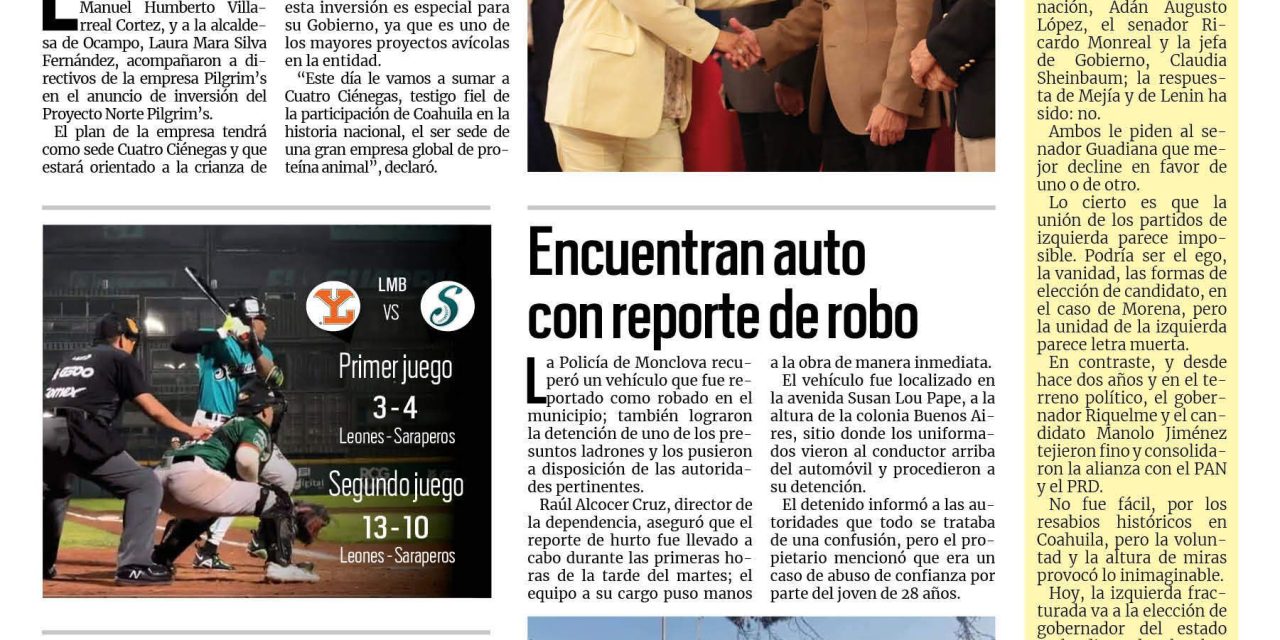 Portada RCG Centro [25 de mayo de 2023] Llega inversión a la región Centro-Desierto; llaman a usar módulo del Repuve y más…