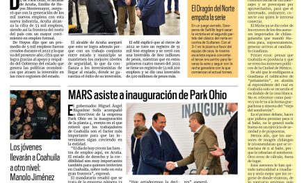 Portada RCG Fronteriza [3 de mayo de 2023] Suma Acuña 53 mil empleos en la industria; impulsa Canacintra cruce por Ciudad Acuña y más…
