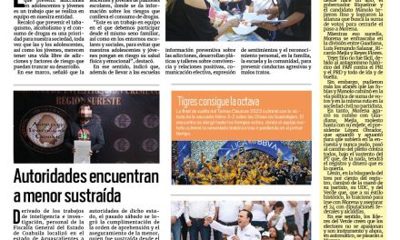 Portada RCG Fronteriza [29 de mayo de 2023] Trabaja Coahuila en prevención de adicciones; iniciarán operativos para reducir accidentes y más…