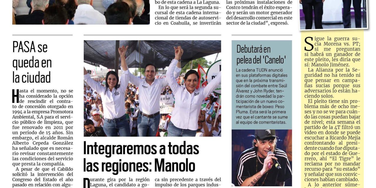 Portada RCG Lagunera [6 de mayo de 2023] Anuncian llegada de Costco a Torreón; Reconocen estrategia de seguridad y más…