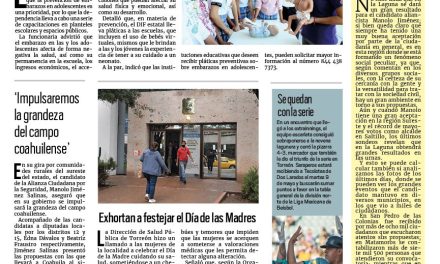 Portada RCG Lagunera [8 de mayo de 2023] Previenen embarazos adolescentes en Coahuila; suman mil 519 atenciones de señalética y más…