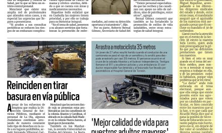 Portada RCG Lagunera [14 de mayo de 2023] En Coahuila es prioritaria la salud de las mujeres: MARS; superan tránsitos acciones de proximidad del 2022 y más…