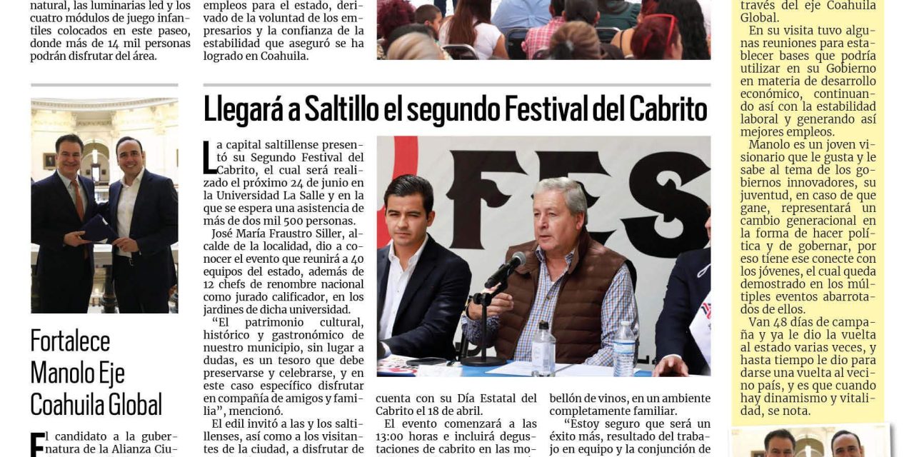 Portada RCG Media [20 de mayo de 2023] Supervisa gobernador obras en Ramos Arizpe; Fortalece Manolo Eje Coahuila Global y más…