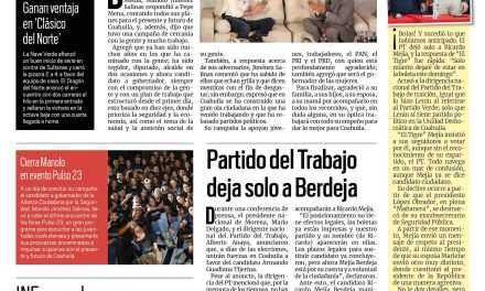 Portada RCG Media [31 de mayo de 2023] Coahuila va pa’delante: Manolo Jiménez; PT deja solo a Berdeja en elecciones y más…