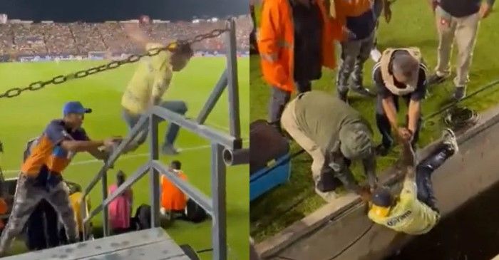 Aficionado del América intenta invadir cancha del San Luis y termina cayendo en una zanja (video)