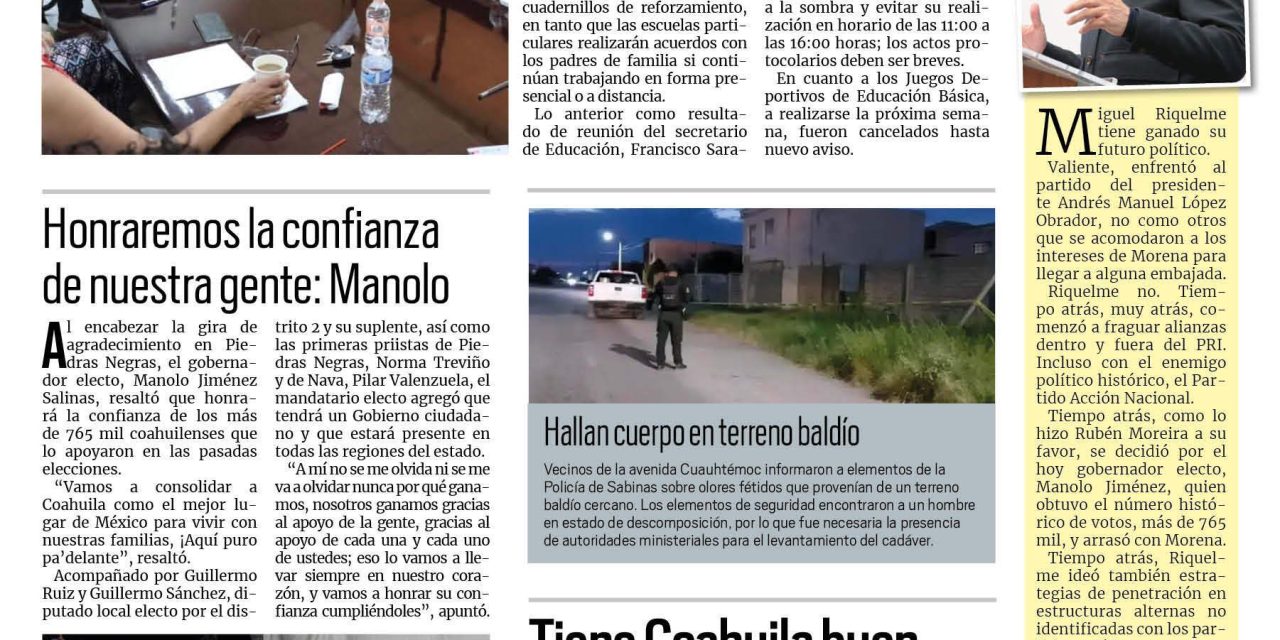Portada RCG Carbonífera [22 de junio de 2023] Por altas temperaturas, ciclo escolar culminará a distancia; aumenta el consumo de hielos, cerveza y bebidas y más…