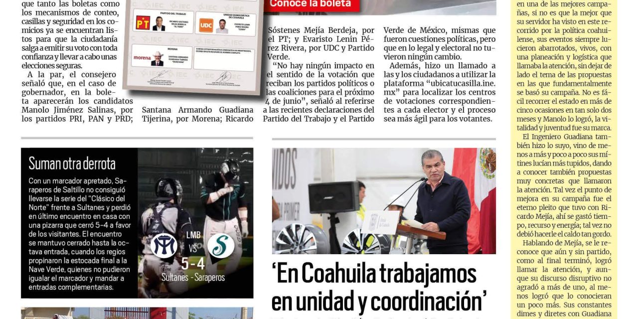 Portada RCG Centro [2 de junio de 2023] Todo listo para las elecciones en Coahuila; obrero de AHMSA pide su pago entre lágrimas y más…