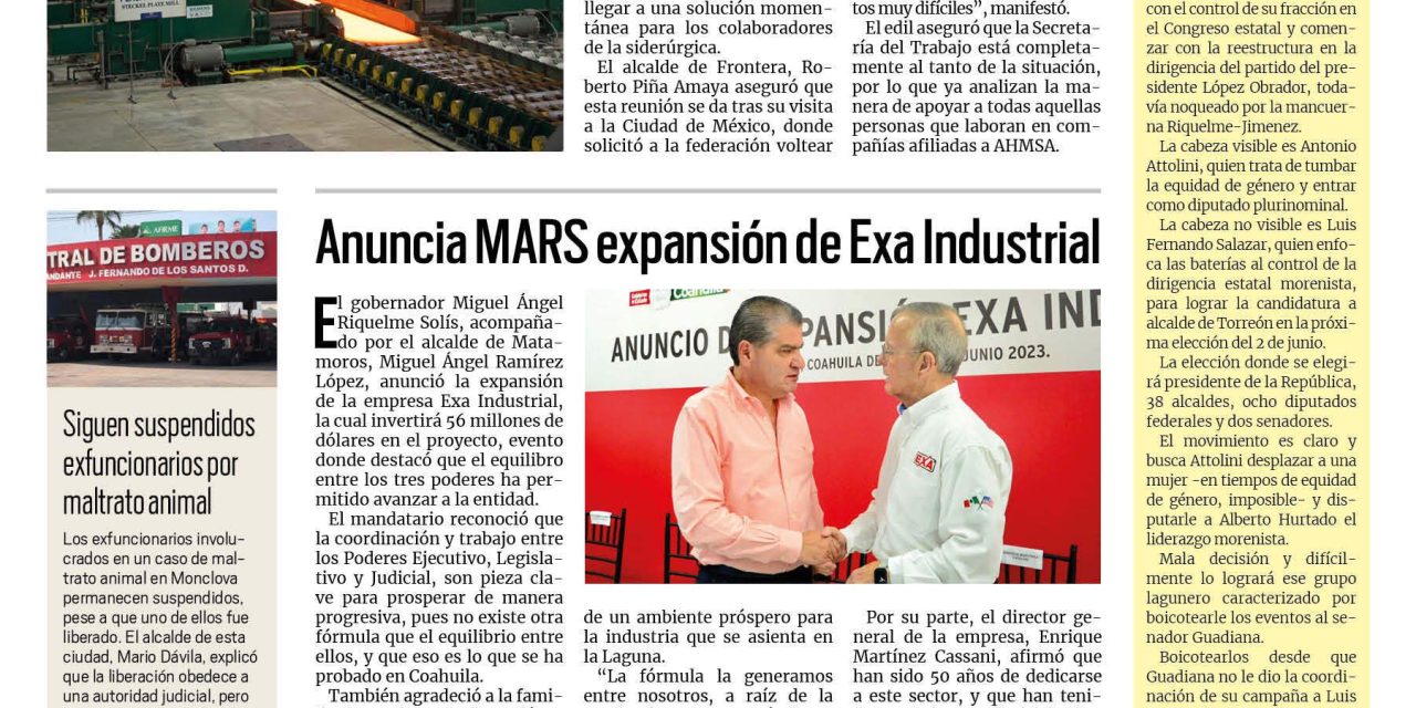 Portada RCG Centro [20 de junio de 2023] Podrían tener empleo temporal obreros de AHMSA; reparten agua ante ola de calor y más…