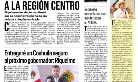 Portada RCG Centro [29 de junio de 2023] Agradece Manolo a la región Centro; encabeza Monclova muertes por golpe de calor y más…