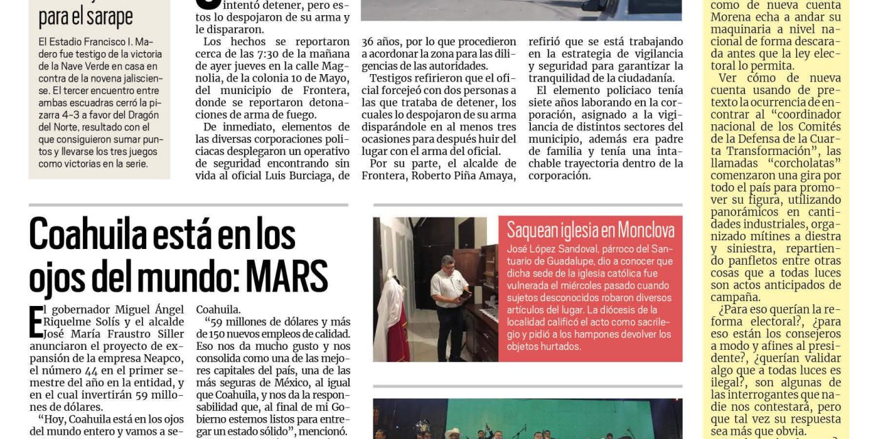 Portada RCG Centro [30 de junio de 2023] Matan a policía de Frontera; atienden a 18 personas por golpes de calor y más…