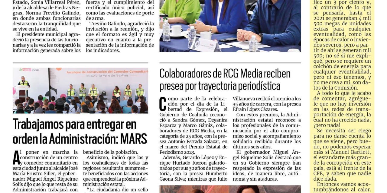 Portada RCG Media [24 de junio de 2023] Trabajamos para entregar en orden la Administración: MARS; Se gradúan alumnos de talleres laborales y más…