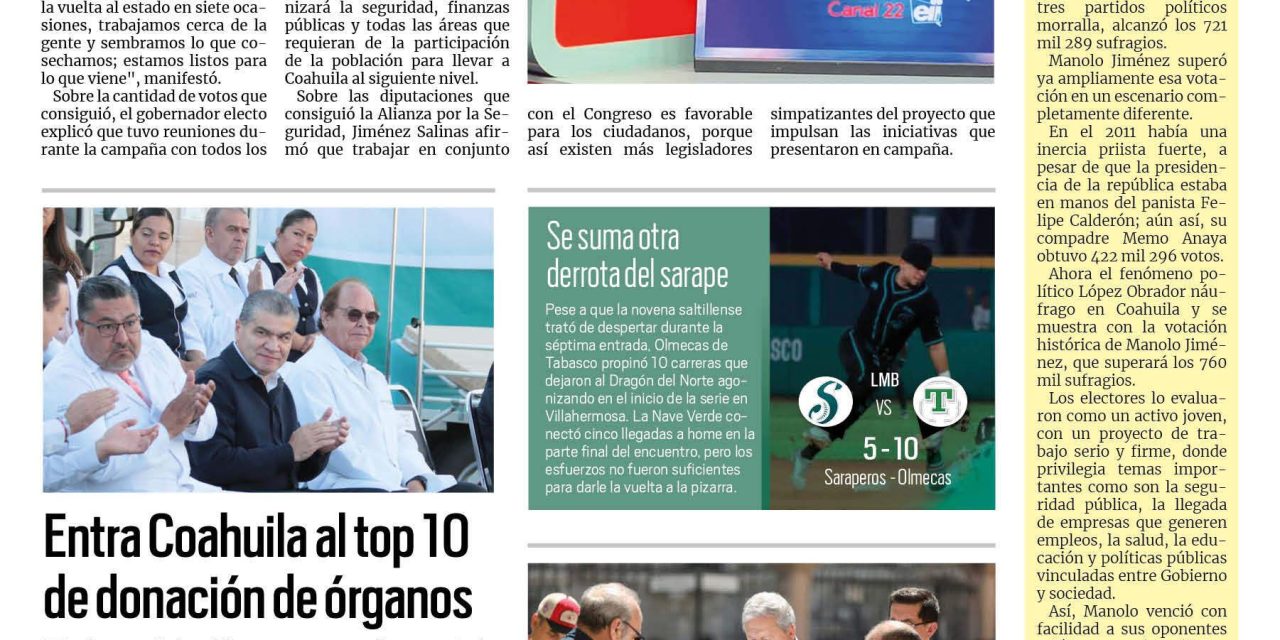 Portada RCG Media [7 de junio de 2023] ‘Haré el Gobierno más ciudadano en la historia del estado’; entra Coahuila al top 10 de donación de órganos y más…