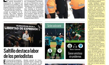 Portada RCG Media [8 de junio de 2023] Han llegado 39 empresas nuevas a Coahuila; Saltillo destaca labor de los periodistas y más…