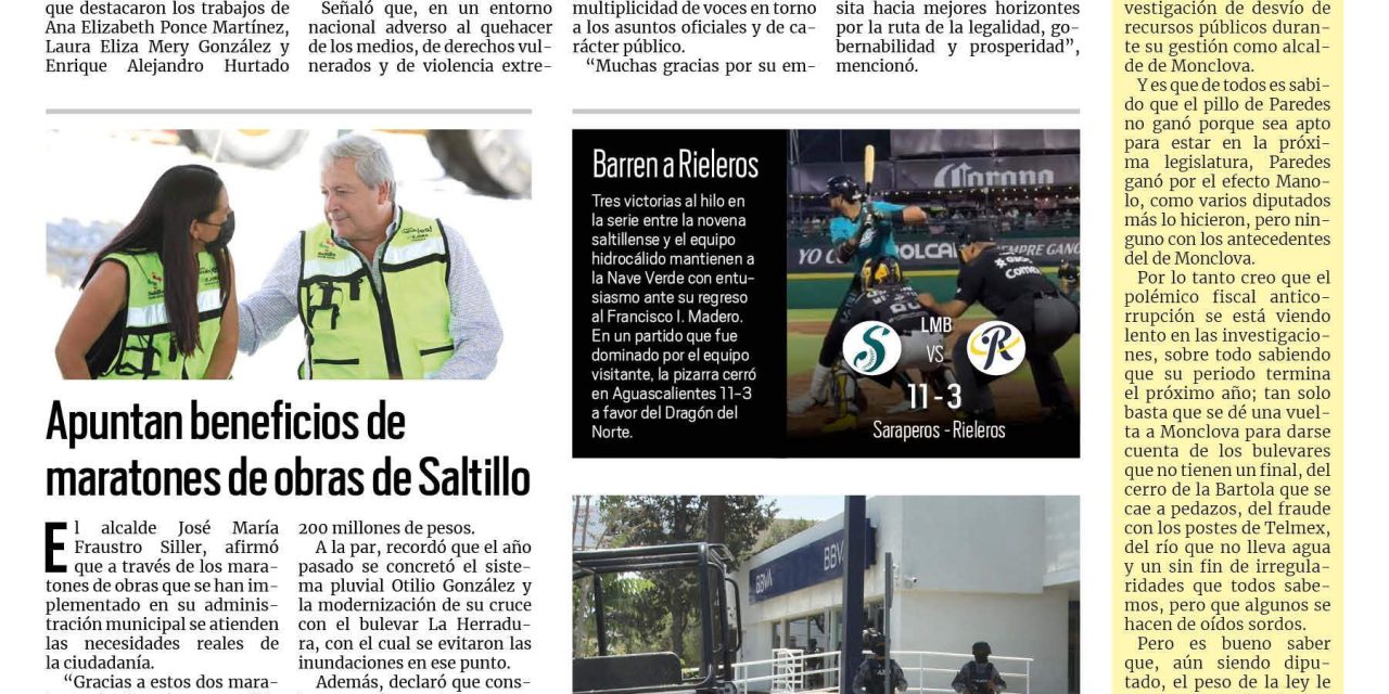 Portada RCG Media [23 de junio de 2023] Gana RCG Media preseas en Premio Estatal de Periodismo; apuntan beneficios de maratones de obras en Saltillo y más…