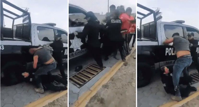 Sujeto ebrio golpea a mujer policía en Puebla