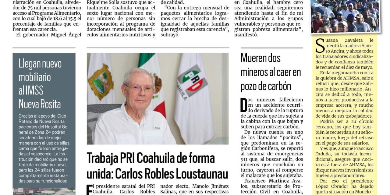 Portada RCG Carbonífera [19 de julio de 2023] A la baja porcentaje de desnutrición en el estado: MARS; avanza rescate en ‘El Pinabete’ y más…