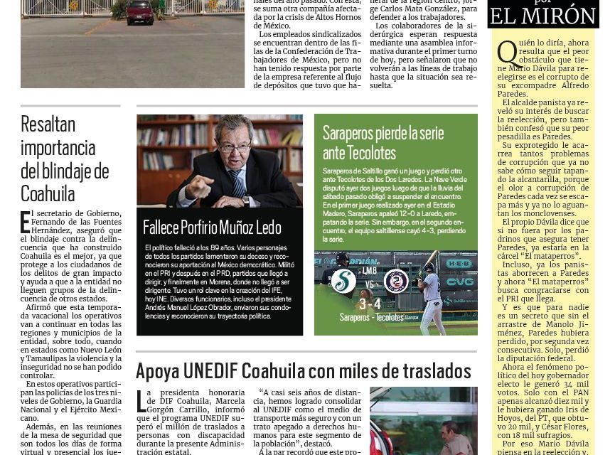 Portada RCG Centro [10 de julio de 2023] Filial de AHMSA queda en paro; siguen trabajos de Imagen Urbana en Monclova y más…