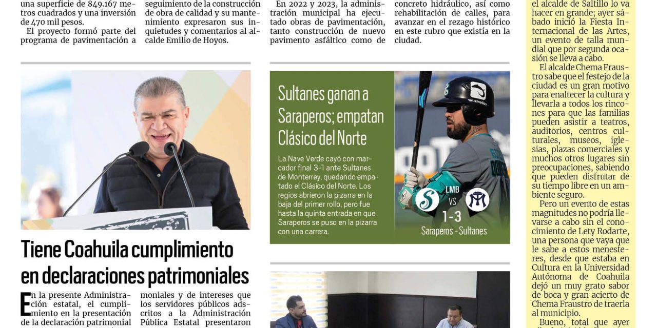 Portada RCG Fronteriza [16 de julio de 2023] Suman 43 cuadras pavimentadas en Acuña; Sedena y CIJ ofrecen cursos de verano y más…