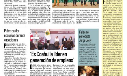 Portada RCG Lagunera [14 de julio de 2023] Entrega Gobierno de Torreón techumbre; celebran el Día Nacional del Árbol y más…