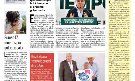 Portada RCG Media [4 de julio de 2023] Reconoce MARS Administración de Torreón; trabaja Saltillo a favor del campo y más…