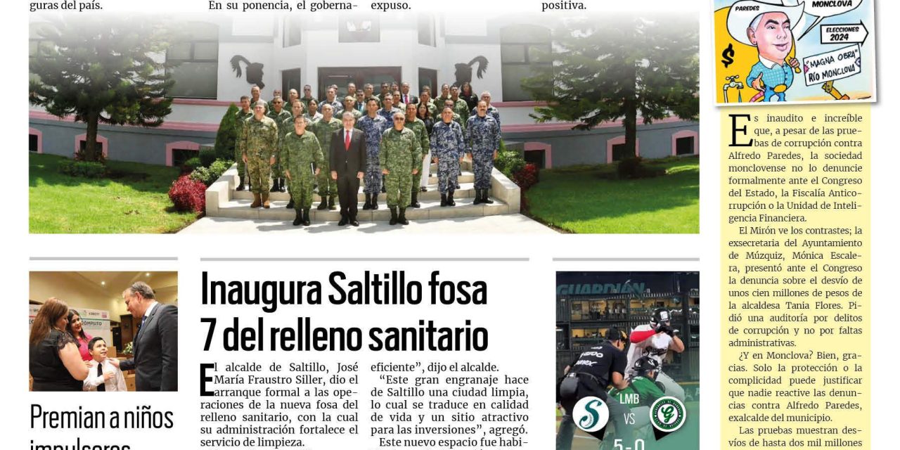 Portada RCG Media [7 de julio de 2023] Coahuila destaca por modelo de seguridad: MARS; inaugura Saltillo fosa 7 del relleno sanitario y más…