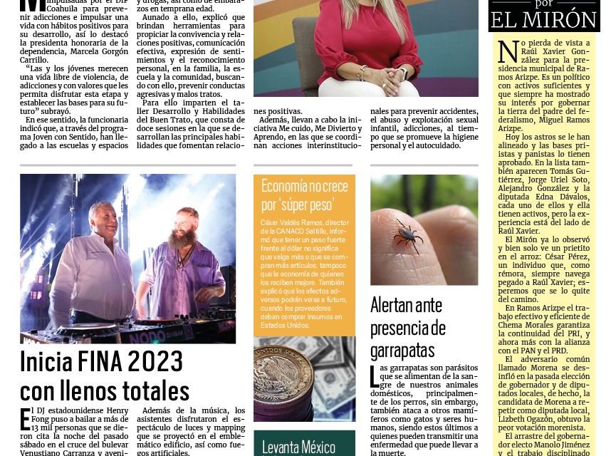 Portada RCG Media [17 de julio de 2023] Va DIF Coahuila por prevención de adicciones; inicia FINA 2023 con llenos totales y más…