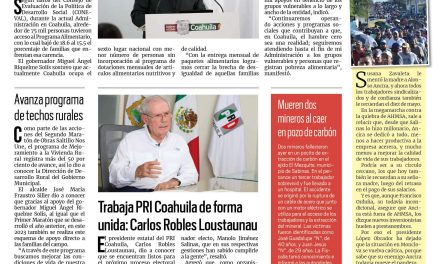 Portada RCG Media [19 de julio de 2023] A la baja porcentaje de desnutrición en el estado: MARS; trabaja PRI Coahuila de forma unida: Carlos Robles Loustaunau y más…