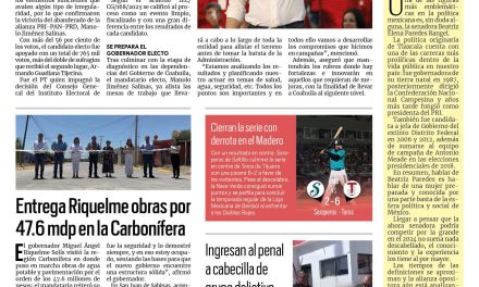 Portada RCG Centro [3 de agosto de 2023] Confirma Tribunal Electoral triunfo de Manolo Jiménez; piden a obreros levantar paro en AHMSA y más…