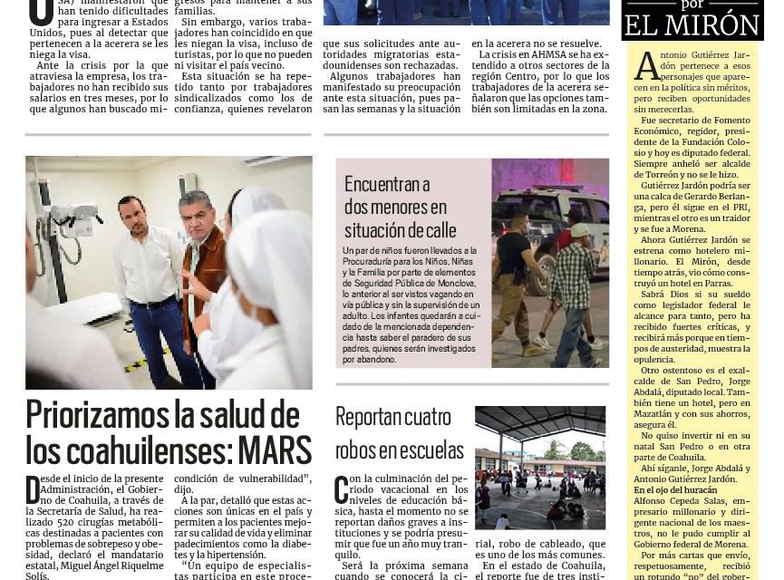 Portada RCG Centro [21 de agosto de 2023] Niega Estados Unidos ingreso a obreros de AHMSA; trabajadores obtienen ingresos de su crédito Infonavit y más…