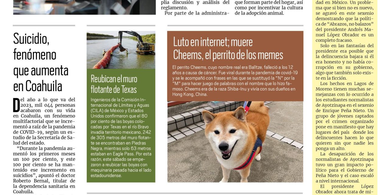 Portada RCG Fronteriza [20 de agosto de 2023] Aprueba Acuña reglamento para tenencia de mascotas; Suman esfuerzos para conservar Parque Nacional ‘Los Novillos’ y más…