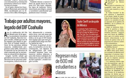 Portada RCG Fronteriza [28 de agosto de 2023] Acuña se suma a prevención de violencia contra la mujer; Festeja DIF a adultos mayores en Acuña y más…