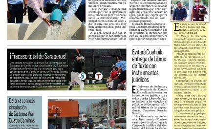 Portada RCG Lagunera [15 de agosto de 2023] Invierte Coahuila 5.2 mdp en infraestructura hidráulica; vigilarán instalación de anuncios en Torreón y más…