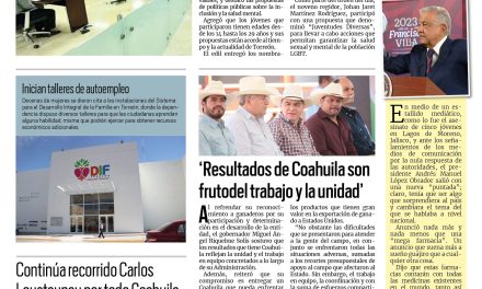Portada RCG Lagunera [26 de agosto de 2023] Propone Cabildo Juvenil nuevo enfoque de políticas públicas; Entregarán preseas ‘Ciudadanía Distinguida’ en el Museo Arocenas y más…