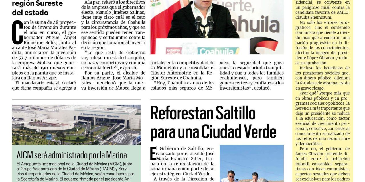 Portada RCG Media [9 de agosto de 2023] Resaltan fortaleza de la economía de Coahuila; reforestan Saltillo para una Ciudad Verde y más…